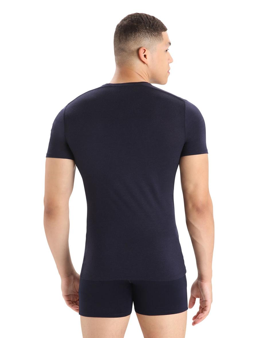 Sous Vêtement Icebreaker Merino Anatomica Corta Sleeve Crewe T-Shirt Homme Bleu Marine | FR 1301GSOL